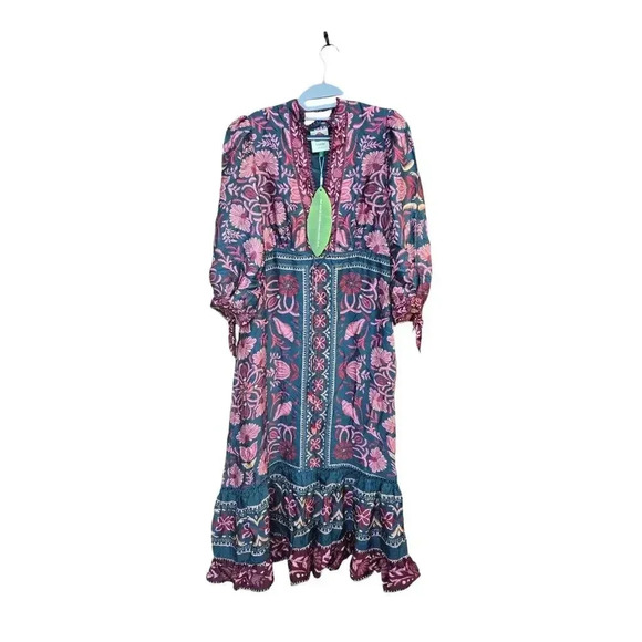 Farm Rio Teal seashell tapestry lenzing™ ecovero™ viscose maxi dress Size S - Picture 4 of 6